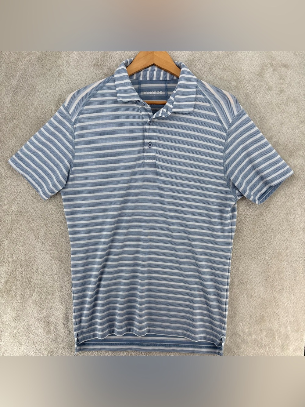 Bonobos Golf Blue White Striped Performance Polo Shirt Men’s Medium Slim Fit